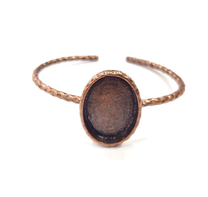 Bracelet Blank Cuff Bezel Resin Bangle inlay Blank Glass Cabochon Base Bezel Hammered Adjustable Antique Copper Bracelet (25x18mm ) G15984