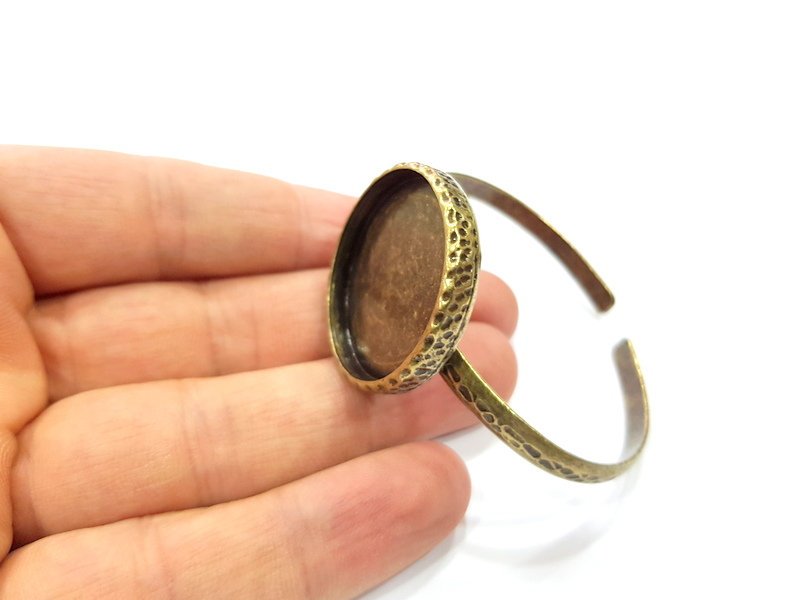 Bracelet Blank Cuff Bezel Resin Bangle inlay Blank Glass Cabochon Base Bezel Hammered Adjustable Antique Bronze Bracelet (30mm ) G15991