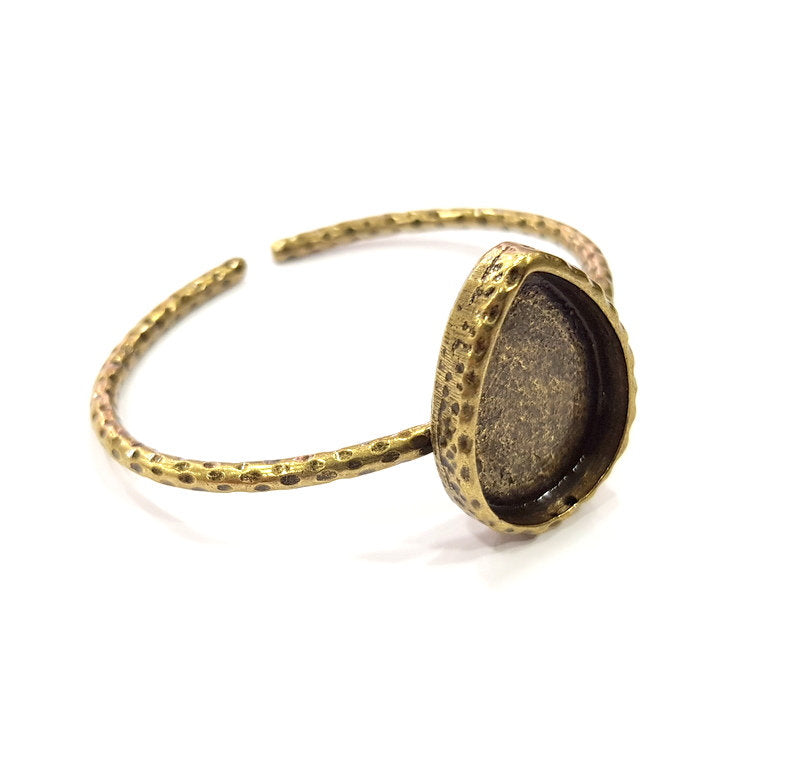 Bracelet Blank Cuff Bezel Resin Bangle inlay Blank Glass Cabochon Base Bezel Hammered Adjustable Antique Bronze Bracelet (25x18mm ) G21848