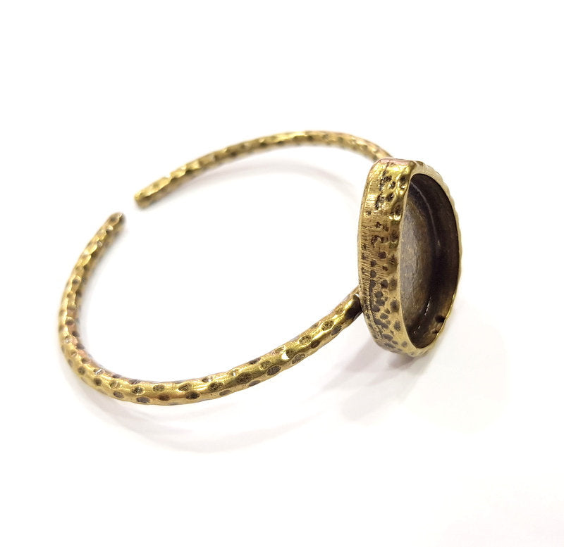 Bracelet Blank Cuff Bezel Resin Bangle inlay Blank Glass Cabochon Base Bezel Hammered Adjustable Antique Bronze Bracelet (25x18mm ) G21848