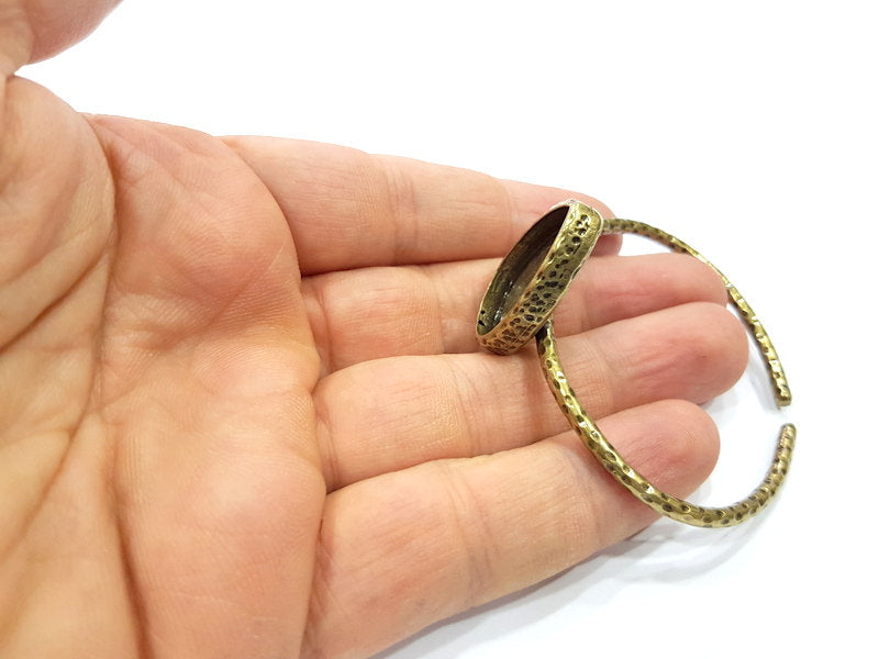 Bracelet Blank Cuff Bezel Resin Bangle inlay Blank Glass Cabochon Base Bezel Hammered Adjustable Antique Bronze Bracelet (25x18mm ) G21848