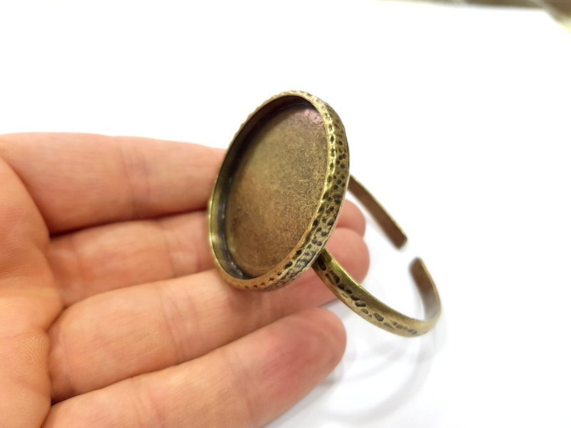 Bracelet Blank Cuff Bezel Resin Bangle inlay Blank Glass Cabochon Base Bezel Hammered Adjustable Antique Bronze Bracelet (40mm ) G15995