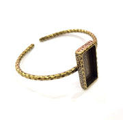 Bracelet Blank Cuff Bezel Resin Bangle inlay Blank Glass Cabochon Base Bezel Hammered Adjustable Antique Bronze Bracelet (25x10mm ) G16004