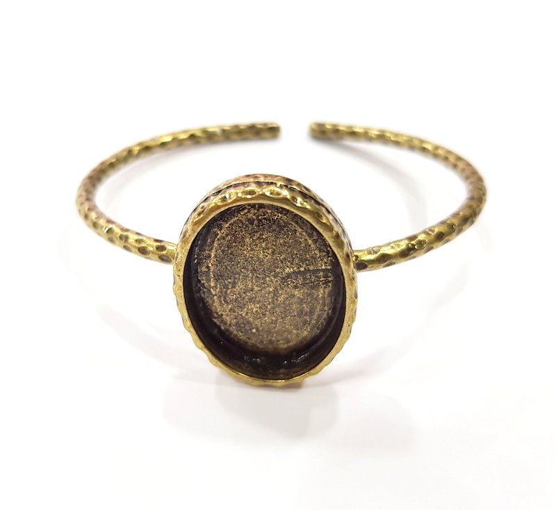 Bracelet Blank Cuff Bezel Resin Bangle inlay Blank Glass Cabochon Base Bezel Hammered Adjustable Antique Bronze Bracelet (25x18mm ) G16008