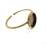 Bracelet Blank Cuff Bezel Resin Bangle inlay Blank Glass Cabochon Base Bezel Hammered Adjustable Antique Bronze Bracelet (25x18mm ) G16008