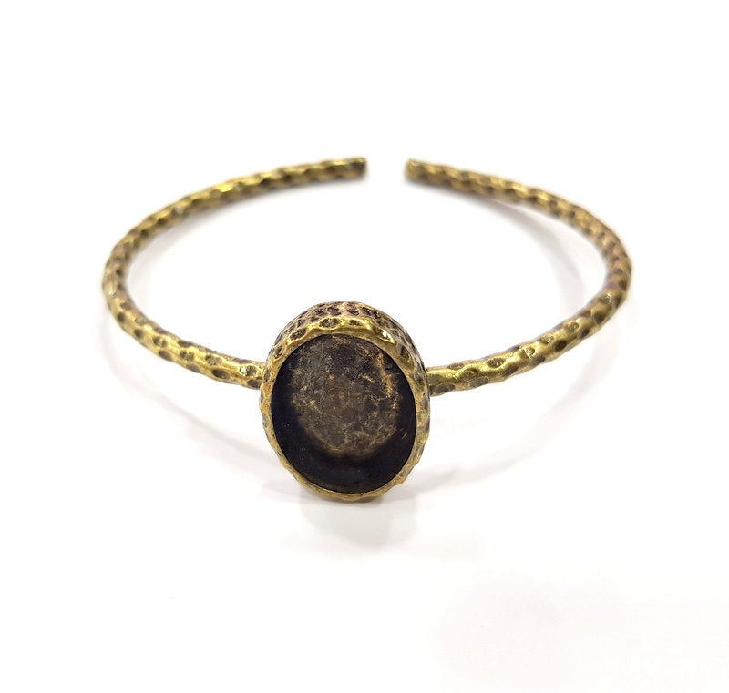 Bracelet Blank Cuff Bezel Resin Bangle inlay Blank Glass Cabochon Base Bezel Hammered Adjustable Antique Bronze Bracelet (18x13mm ) G21701