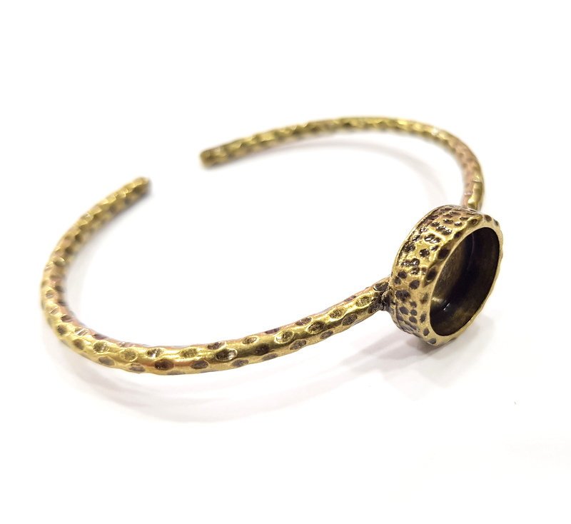Bracelet Blank Cuff Bezel Resin Bangle inlay Blank Glass Cabochon Base Bezel Hammered Adjustable Antique Bronze Bracelet (12mm ) G16012