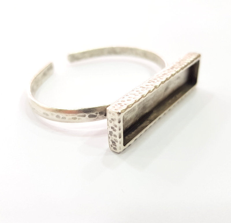 Bracelet Blank Cuff Bezel Resin Bangle inlay Blank Glass Cabochon Base Bezel Hammered Adjustable Antique Silver Bracelet (50x10mm ) G16017