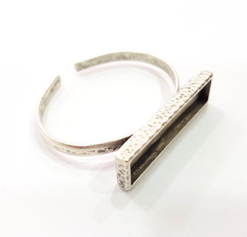 Bracelet Blank Cuff Bezel Resin Bangle inlay Blank Glass Cabochon Base Bezel Hammered Adjustable Antique Silver Bracelet (50x10mm ) G16017
