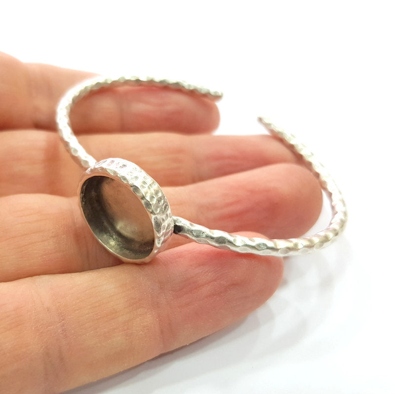 Bracelet Blank Resin Bangle Dry Flower inlay Blank Cuff Bezel Glass Cabochon Base Hammered Adjustable Antique Silver Bracelet (16mm ) G16020