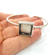 Bracelet Blank Cuff Bezel Resin Bangle inlay Blank Glass Cabochon Base Bezel Hammered Adjustable Antique Silver Bracelet (16mm ) G16021