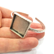 Bracelet Blank Cuff Bezel Resin Bangle inlay Blank Glass Cabochon Base Bezel Hammered Adjustable Antique Silver Bracelet (25x25mm ) G16026