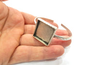 Bracelet Blank Cuff Bezel Resin Bangle inlay Blank Glass Cabochon Base Bezel Hammered Adjustable Antique Silver Bracelet (25x25mm ) G16026