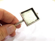 Bracelet Blank Cuff Bezel Resin Bangle inlay Blank Glass Cabochon Base Bezel Hammered Adjustable Antique Silver Bracelet (25x25mm ) G16026