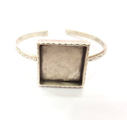 Bracelet Blank Cuff Bezel Resin Bangle inlay Blank Glass Cabochon Base Bezel Hammered Adjustable Antique Silver Bracelet (25x25mm ) G16026