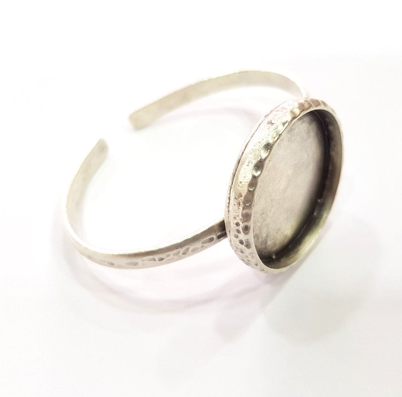 Bracelet Blank Cuff Bezel Resin Bangle inlay Blank Glass Cabochon Base Bezel Hammered Adjustable Antique Silver Bracelet (30mm ) G16028