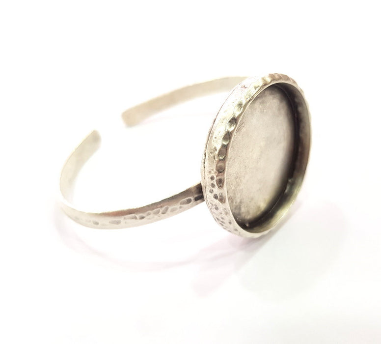 Bracelet Blank Cuff Bezel Resin Bangle inlay Blank Glass Cabochon Base Bezel Hammered Adjustable Antique Silver Bracelet (30mm ) G16028