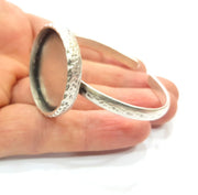 Bracelet Blank Cuff Bezel Resin Bangle inlay Blank Glass Cabochon Base Bezel Hammered Adjustable Antique Silver Bracelet (30mm ) G16028