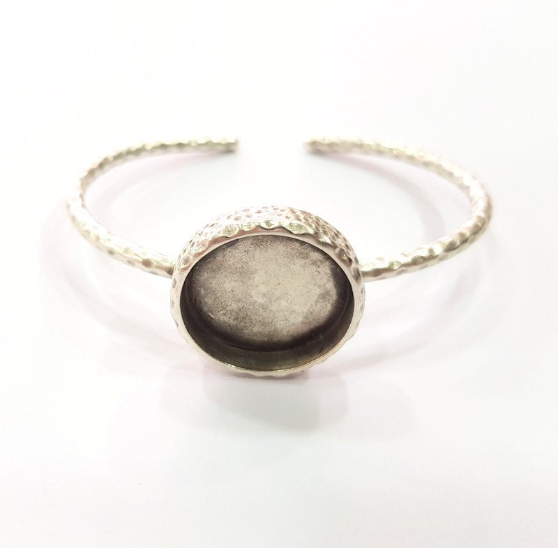 Bracelet Blank Cuff Bezel Resin Bangle inlay Blank Glass Cabochon Base Bezel Hammered Adjustable Antique Silver Bracelet (20mm ) G16030