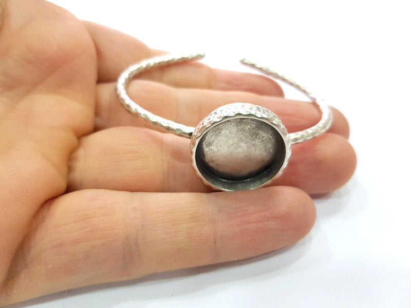 Bracelet Blank Cuff Bezel Resin Bangle inlay Blank Glass Cabochon Base Bezel Hammered Adjustable Antique Silver Bracelet (20mm ) G16030