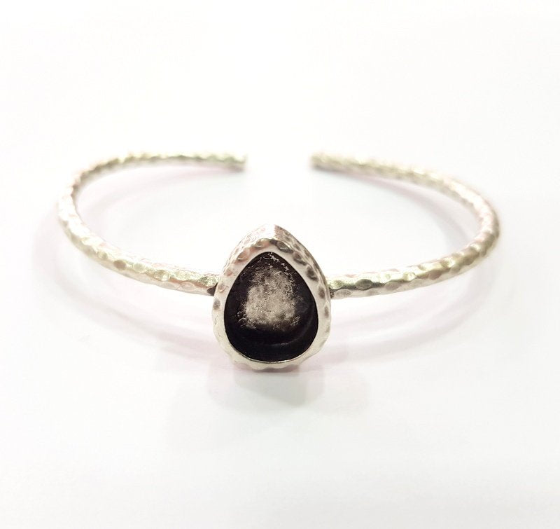 Bracelet Blank Cuff Bezel Resin Bangle inlay Blank Glass Cabochon Base Bezel Hammered Adjustable Antique Silver Bracelet (14x10mm ) G16032