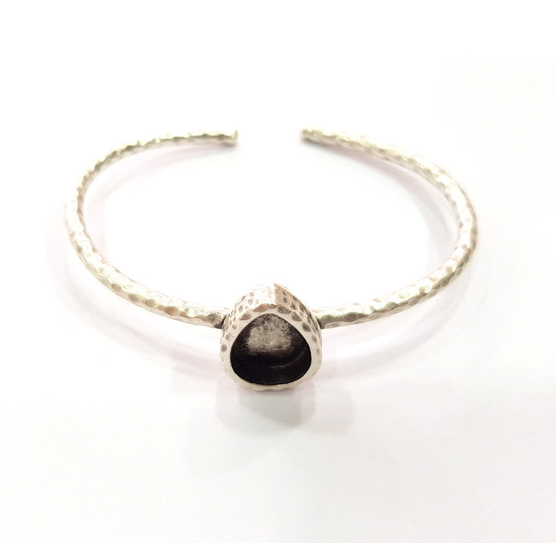 Bracelet Blank Cuff Bezel Resin Bangle inlay Blank Glass Cabochon Base Bezel Hammered Adjustable Antique Silver Bracelet (14x10mm ) G16032