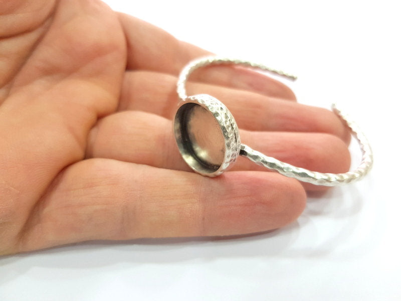 Bracelet Blank Cuff Bezel Resin Bangle inlay Blank Glass Cabochon Base Bezel Hammered Adjustable Antique Silver Bracelet (18mm ) G16033