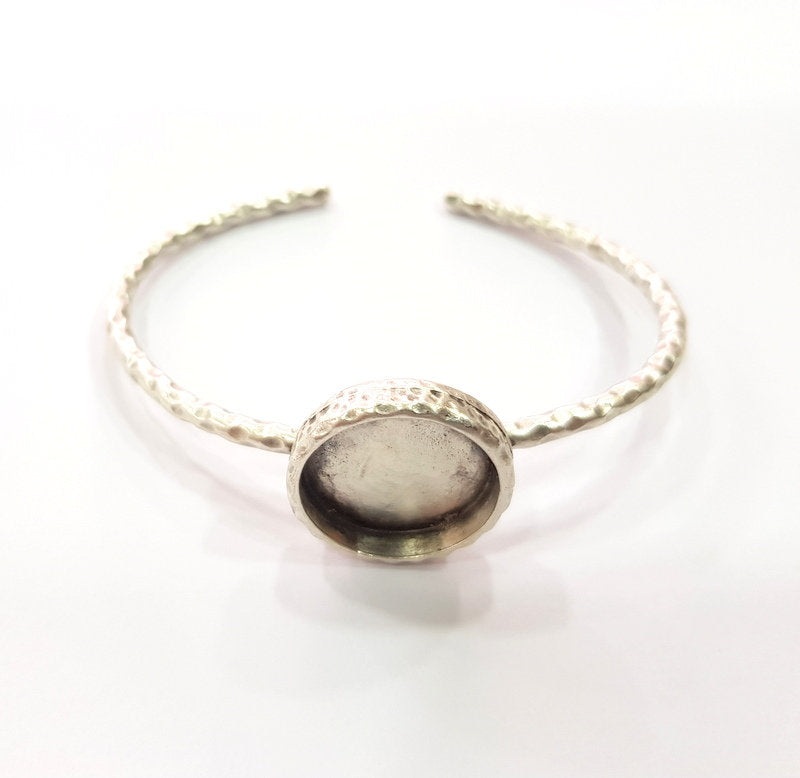 Bracelet Blank Cuff Bezel Resin Bangle inlay Blank Glass Cabochon Base Bezel Hammered Adjustable Antique Silver Bracelet (18mm ) G16033