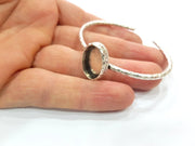 Bracelet Blank Cuff Bezel Resin Bangle inlay Blank Glass Cabochon Base Bezel Hammered Adjustable Antique Silver Bracelet (18x13mm ) G16034