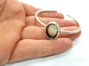 Bracelet Blank Cuff Bezel Resin Bangle inlay Blank Glass Cabochon Base Bezel Hammered Adjustable Antique Silver Bracelet (18x13mm ) G16034