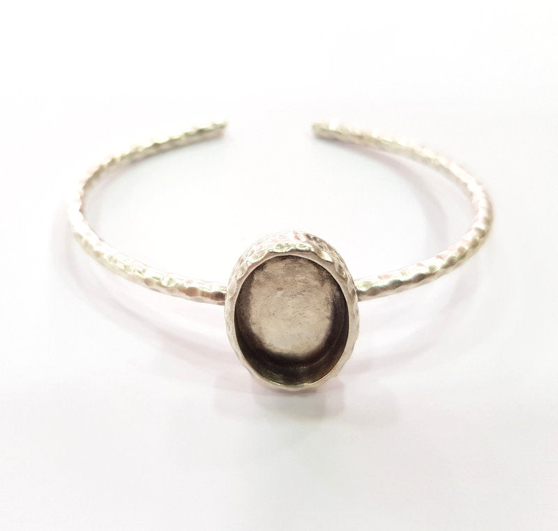 Bracelet Blank Cuff Bezel Resin Bangle inlay Blank Glass Cabochon Base Bezel Hammered Adjustable Antique Silver Bracelet (18x13mm ) G16034
