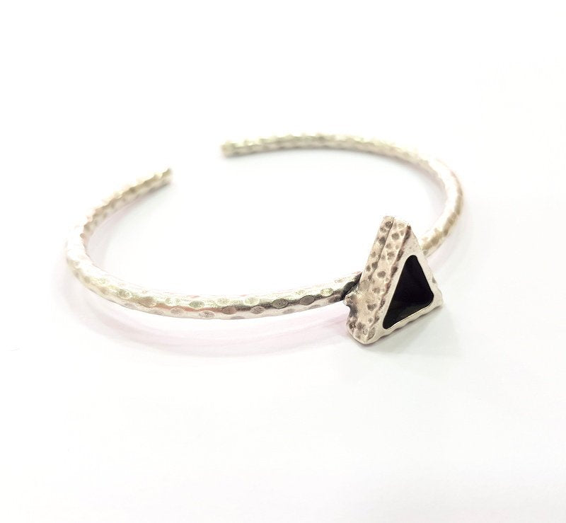 Bracelet Blank Cuff Bezel Resin Bangle inlay Blank Glass Cabochon Base Bezel Hammered Adjustable Antique Silver Bracelet (9x9mm ) G16037