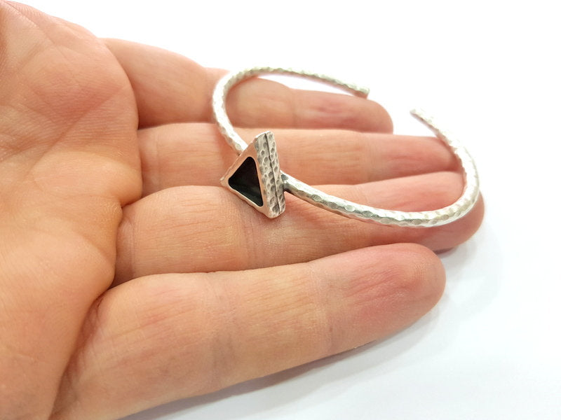 Bracelet Blank Cuff Bezel Resin Bangle inlay Blank Glass Cabochon Base Bezel Hammered Adjustable Antique Silver Bracelet (9x9mm ) G16037