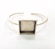 Bracelet Blank Cuff Bezel Resin Bangle inlay Blank Glass Cabochon Base Bezel Hammered Adjustable Antique Silver Bracelet (20x20mm ) G16038