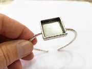 Bracelet Blank Cuff Bezel Resin Bangle inlay Blank Glass Cabochon Base Bezel Hammered Adjustable Antique Silver Bracelet (20x20mm ) G16038