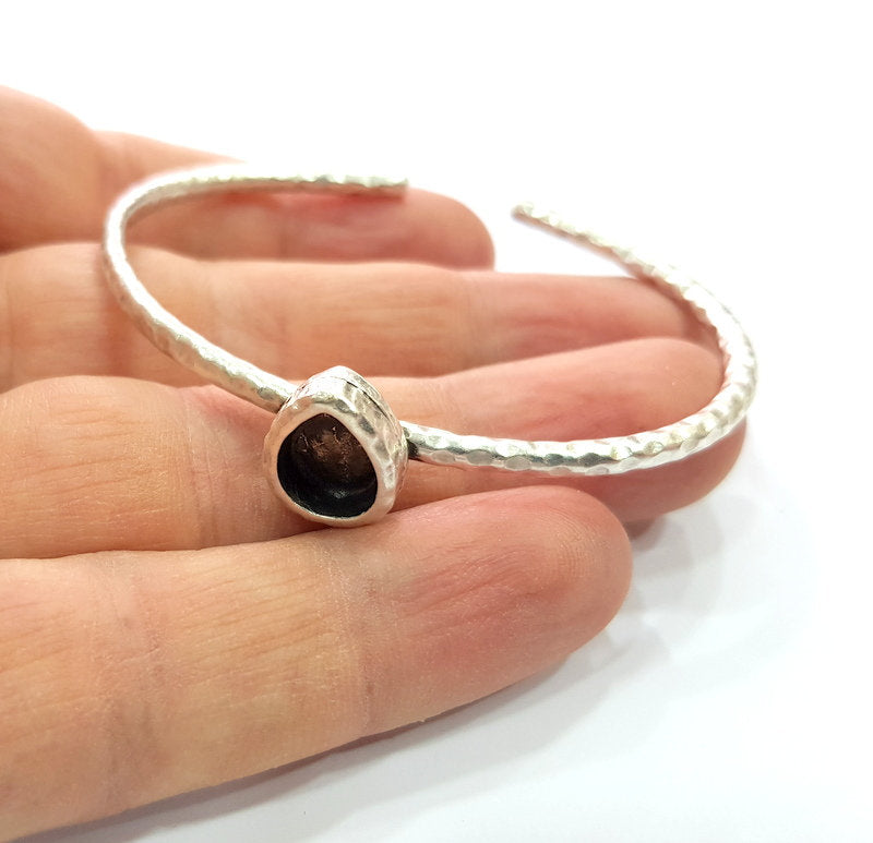 Bracelet Blank Cuff Bezel Resin inlay Blank Glass Cabochon Base Bezel Hammered Adjustable Antique Silver Bracelet (10x8mm ) G16039
