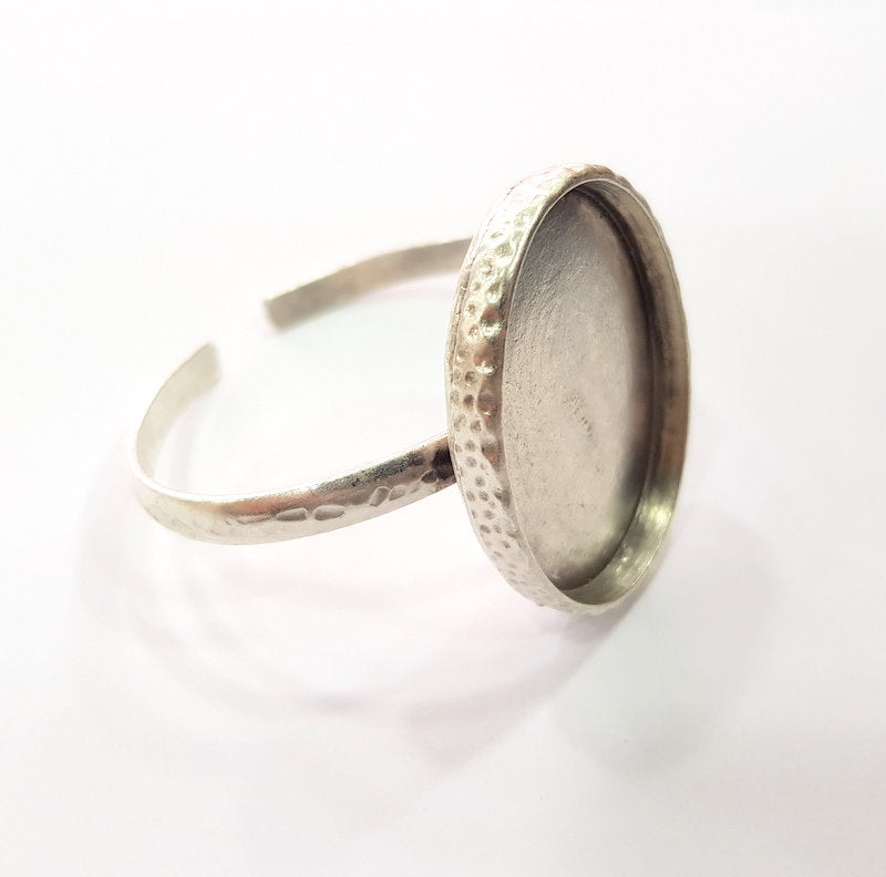 Bracelet Blank Cuff Bezel Resin Bangle inlay Blank Glass Cabochon Base Bezel Hammered Adjustable Antique Silver Bracelet (40x30mm ) G16041