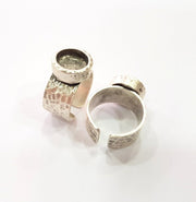 Ring Blank Setting Hammered Ring Base Bezel inlay Ring Backs Glass Cabochon Mounting Adjustable Antique Silver Plated Ring (10mm ) G16046