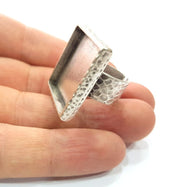 Ring Blank Setting Hammered Ring Base Bezel inlay Ring Backs Glass Cabochon Mounting Adjustable Antique Silver Plated Ring (25x25mm ) G16047