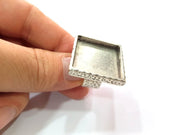 Ring Blank Setting Hammered Ring Base Bezel inlay Ring Backs Glass Cabochon Mounting Adjustable Antique Silver Plated Ring (25x25mm ) G16047