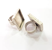 Ring Blank Setting Hammered Ring Base Bezel inlay Ring Backs Glass Cabochon Mounting Adjustable Antique Silver Plated Ring (25x25mm ) G16047