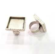 Ring Blank Setting Hammered Ring Base Bezel inlay Ring Backs Glass Cabochon Mounting Adjustable Antique Silver Plated Ring (25x25mm ) G16047