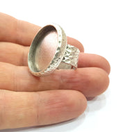 Ring Blank Setting Hammered Ring Base Bezel inlay Ring Backs Glass Cabochon Mounting Adjustable Antique Silver Plated Ring (25mm ) G16745