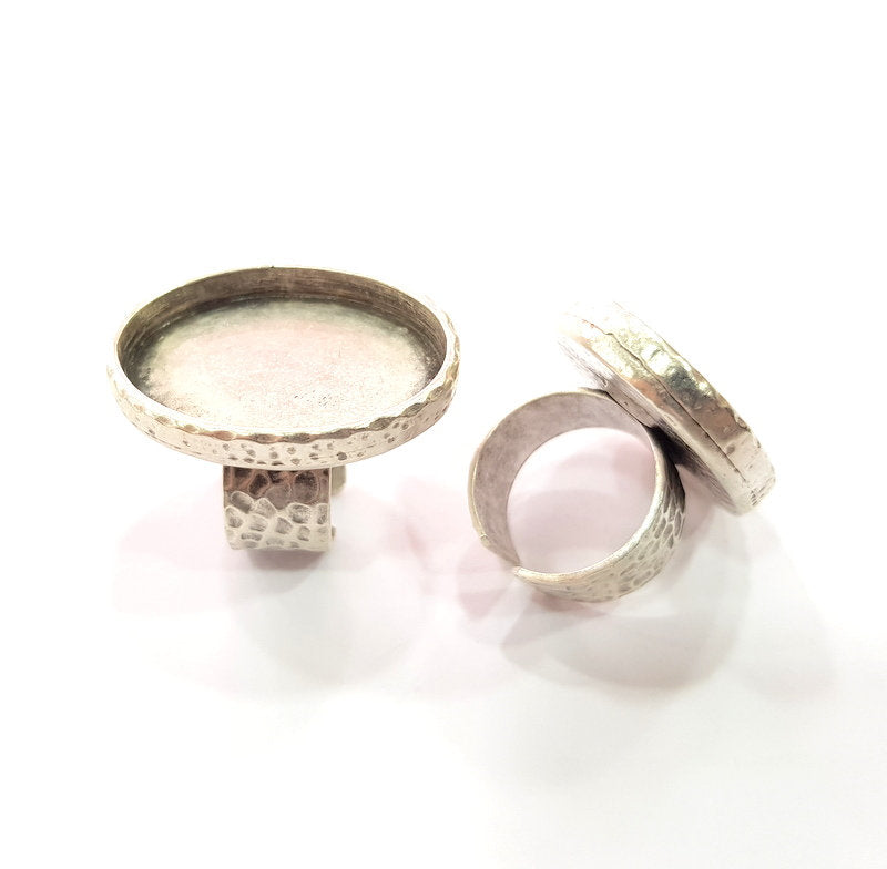 Ring Blank Setting Hammered Ring Base Bezel inlay Ring Backs Glass Cabochon Mounting Adjustable Antique Silver Plated Ring (30x22mm ) G16050