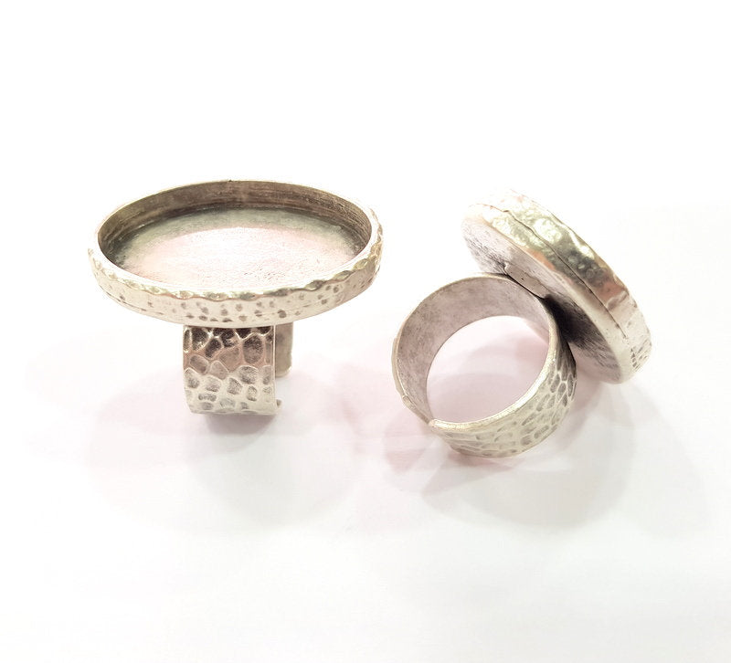 Ring Blank Setting Hammered Ring Base Bezel inlay Ring Backs Glass Cabochon Mounting Adjustable Antique Silver Plated Ring (30x22mm ) G16050