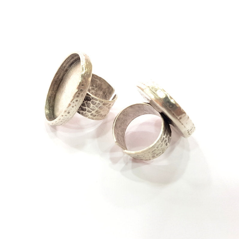 Ring Blank Setting Hammered Ring Base Bezel inlay Ring Backs Glass Cabochon Mounting Adjustable Antique Silver Plated Ring (30x22mm ) G16050