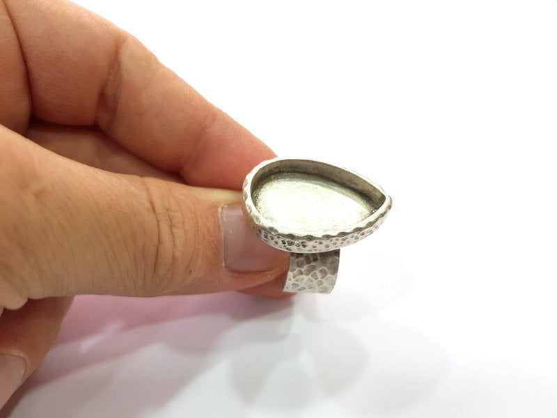 Ring Blank Setting Hammered Ring Base Bezel inlay Ring Backs Glass Cabochon Mounting Adjustable Antique Silver Plated Ring (25x18mm ) G16051