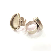 Ring Blank Setting Hammered Ring Base Bezel inlay Ring Backs Glass Cabochon Mounting Adjustable Antique Silver Plated Ring (25x18mm ) G16051