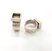 Ring Blank Setting Hammered Ring Base Bezel inlay Ring Backs Glass Cabochon Mounting Adjustable Antique Silver Plated Ring (10x10mm ) G16055