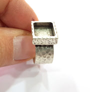 Ring Blank Setting Hammered Ring Base Bezel inlay Ring Backs Glass Cabochon Mounting Adjustable Antique Silver Plated Ring (10x10mm ) G16055